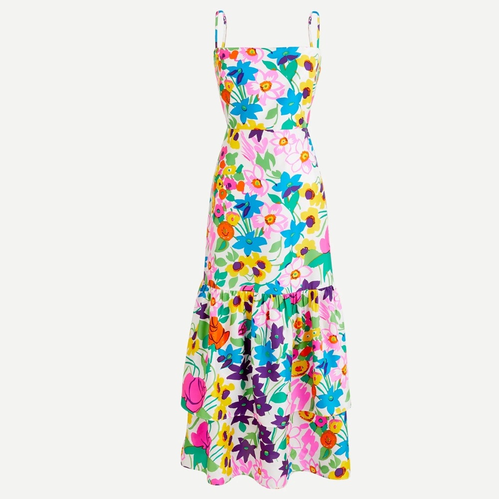 J. Crew Tiered Silk Twill Midi dress Size 4